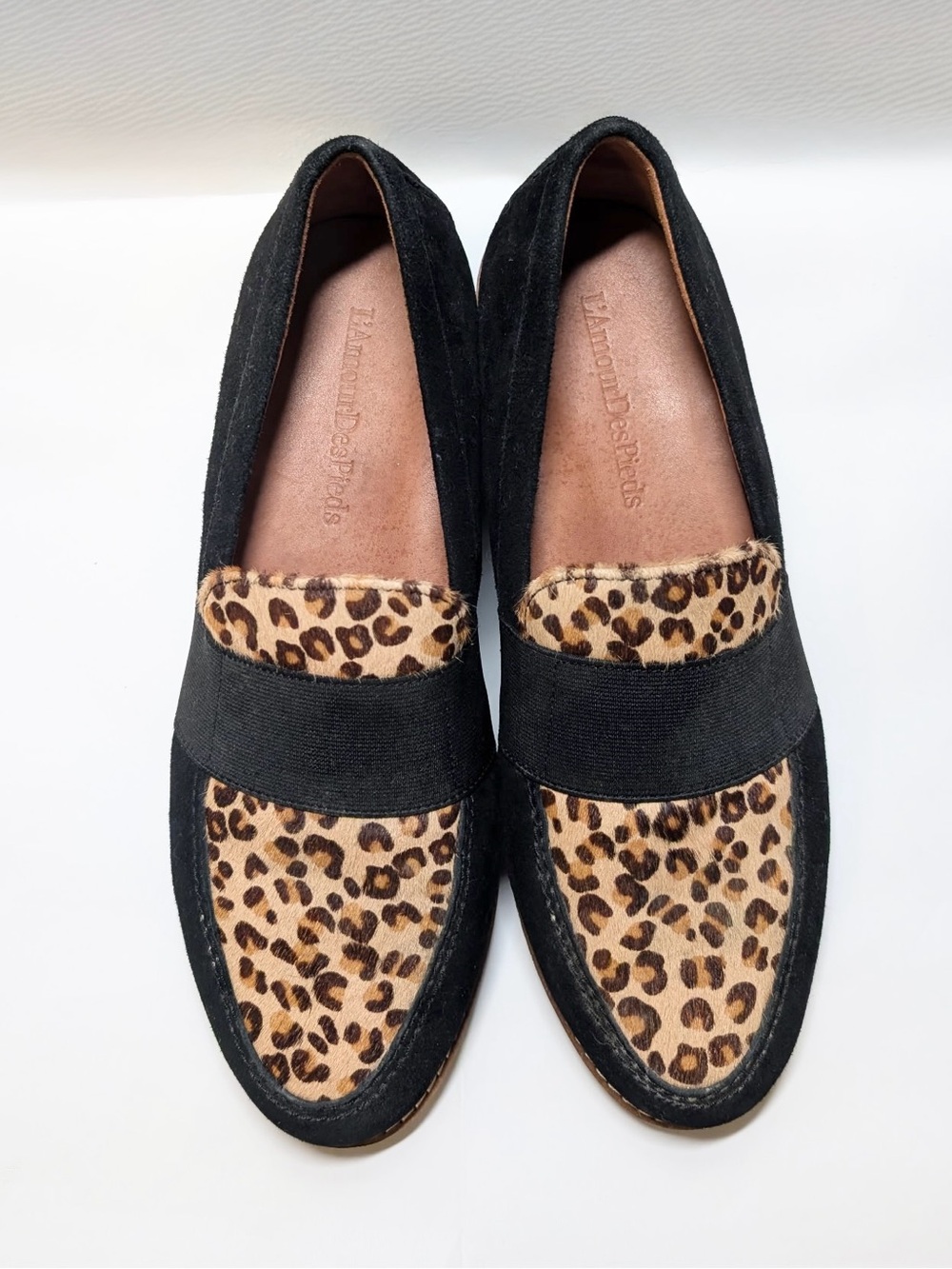 L'Amour Des Pieds Leather Leopard Print Calf Hair Loafers Women’s Size 10